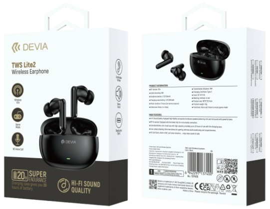 DEVIA AURICULAR BLUETOOTH TWS LITE2 NEGRO